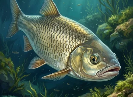 Klen (Squalius cephalus) ispod nadvisujućih grana uz obalu rijeke