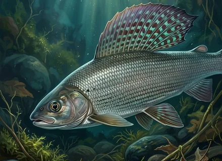 Lipljen (Thymallus thymallus) u bistroj planinskoj rijeci iznad šljunkovitog dna