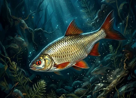 Plotica (Rutilus virgo) u brzoj vodi s kamenitim dnom