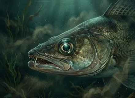 Smuđ (Sander lucioperca) u mutnoj rijeci pri sumraku