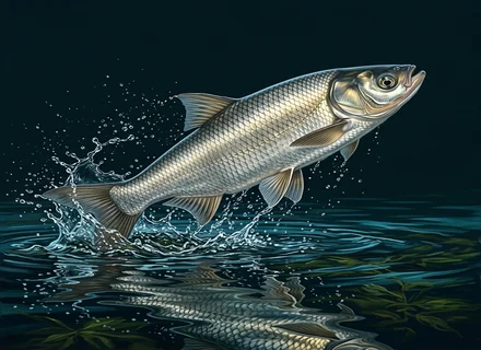 Tolstolobik bijeli (Hypophthalmichthys molitrix) izlazi iz vode